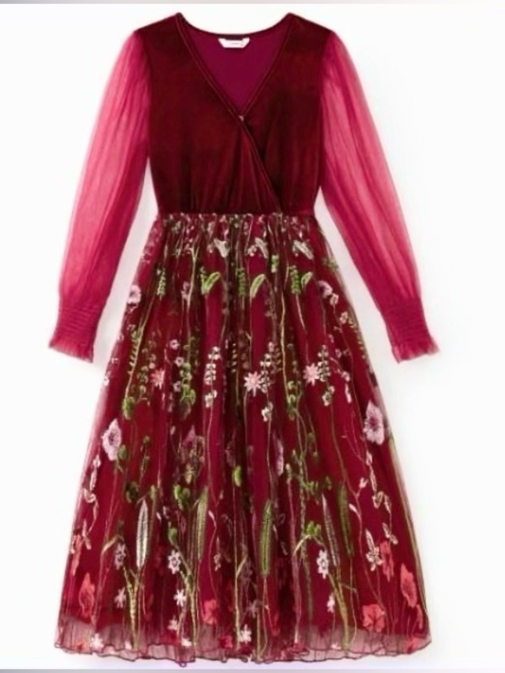 Patpat Women Scarlet Embroidered Mesh Tulle Dress, Size M